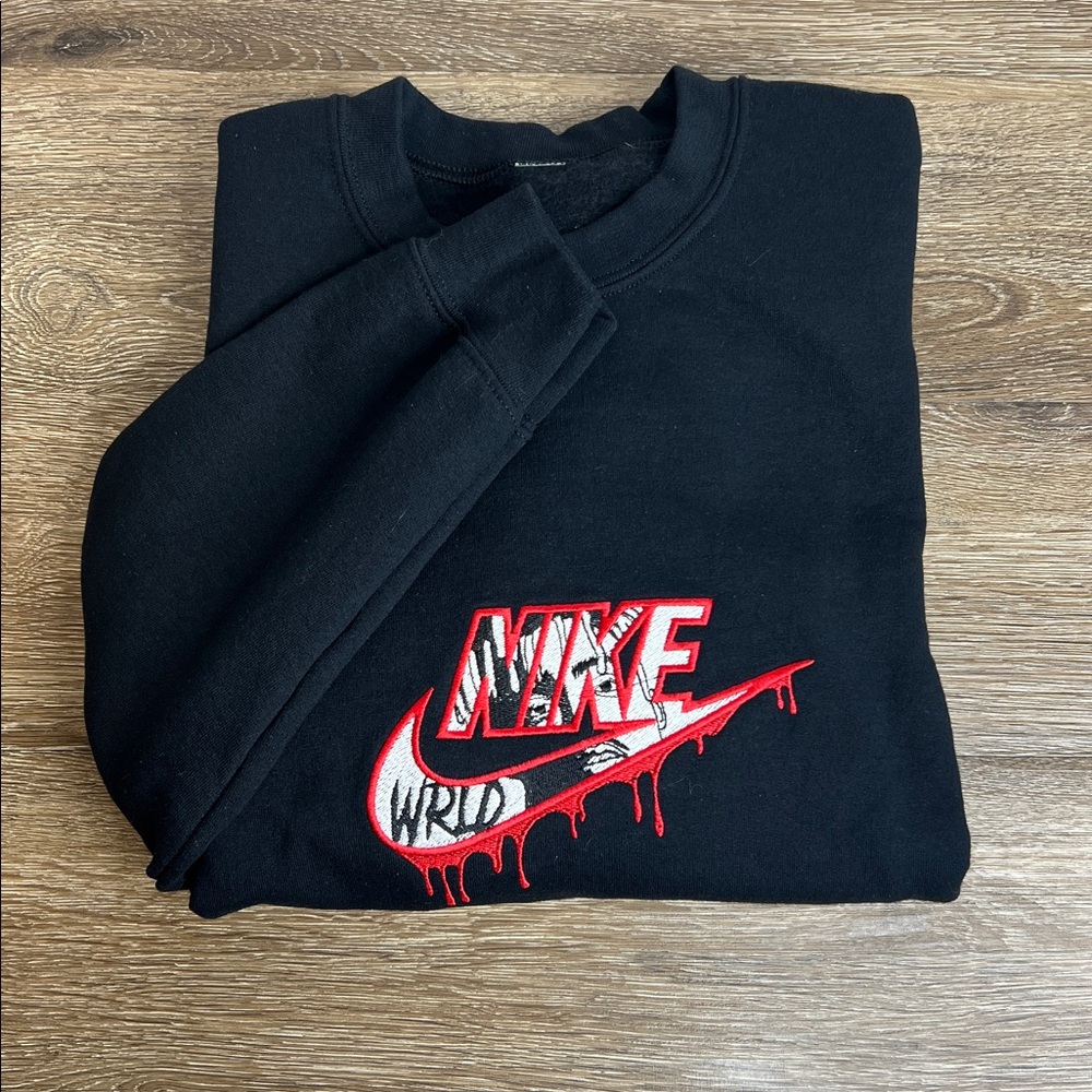 Nike Black Embroidered “Nike World” Crewneck Sweatshirt | Streetwear